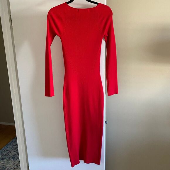 REVOLVE x One Grey Day Lakeyn Dress Red Medium Midi Sweatheart Ribbed Sweater - Picture 6 of 11